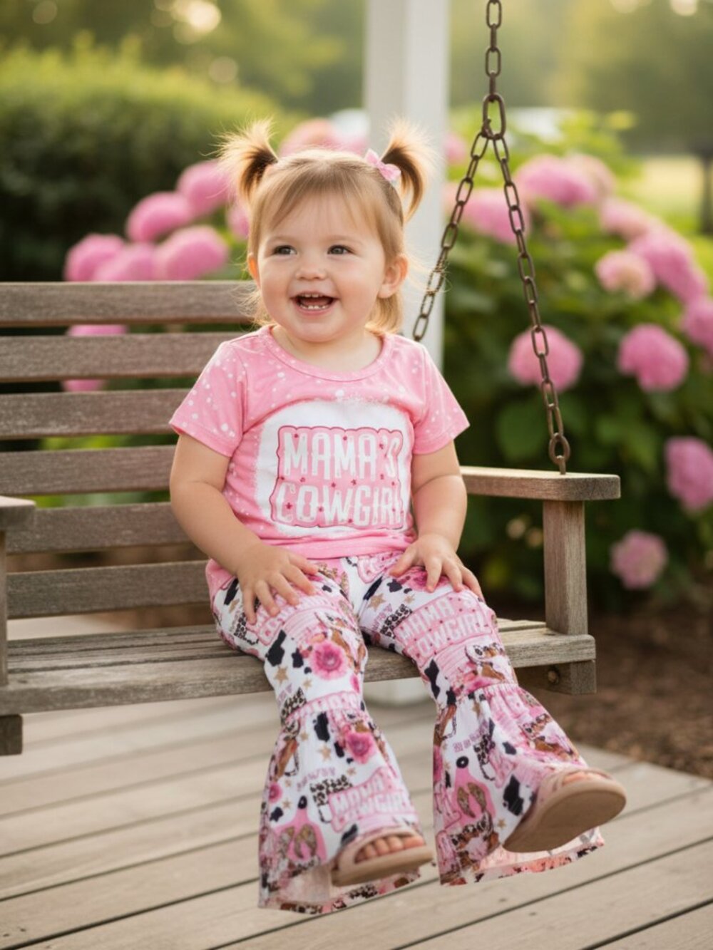 Mama’s Cowgirl Bell Bottom Outfit for Girls | Pink Western Set